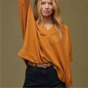Anthropologie Cross V Neck Dolman Sleeve Sweater S Relaxed Fit Burnt Orange